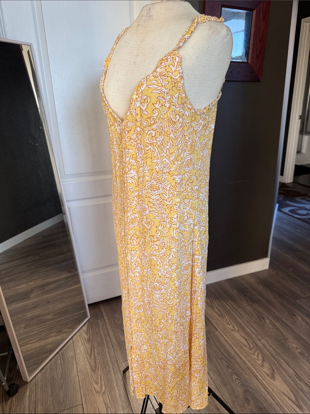Billabong Yellow Floral Ruffled Tank dress buttons size medium